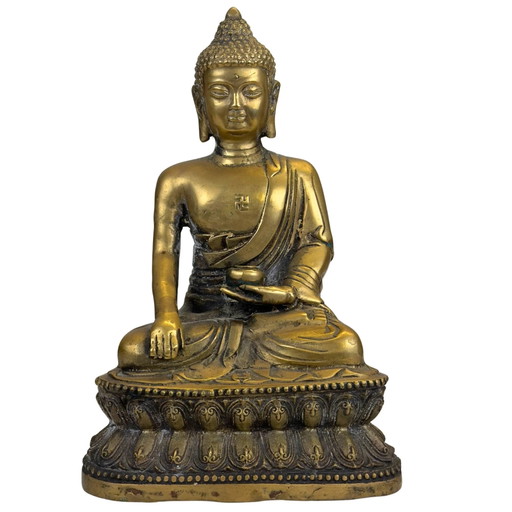 Gilded Medicine Buddha on Lotus Throne – Tibetan Style Bronze Sculpture