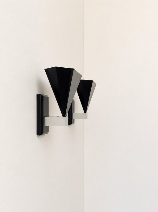 Pair of vintage wall sconces, matte black metal, Italy 1980