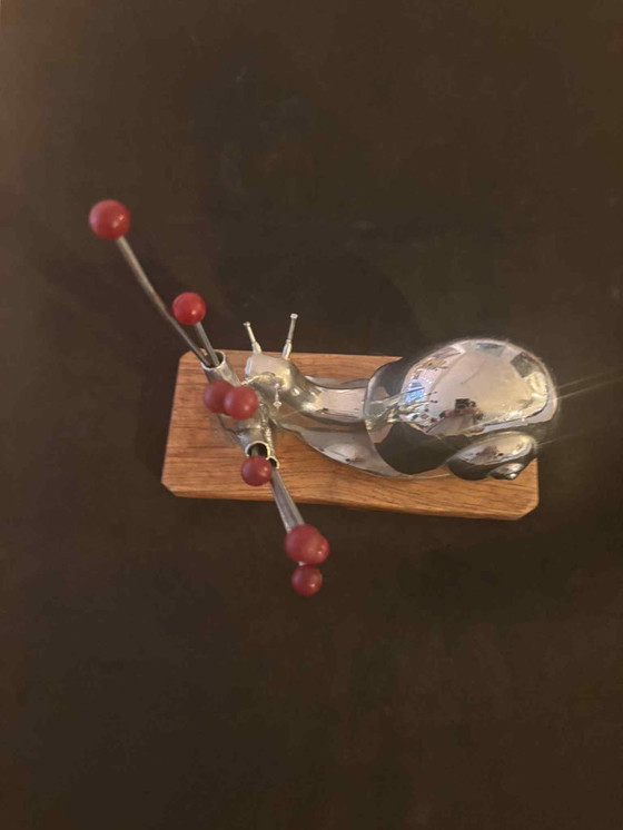 Image 1 of Cocktail picks Vintage 1930's French Snail Appetizer Forks Set 