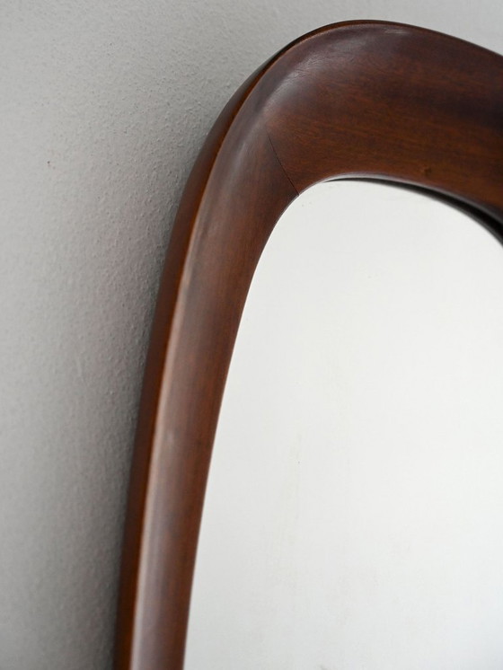 Image 1 of Scandinavian vintage mirror with curved mahogany frame