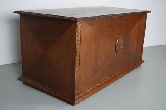 Image 1 of Antiker niederländischer Jugendstil-Schreibtisch/-Theke aus geschnitzter Eiche, frühes 20. Jahrhundert