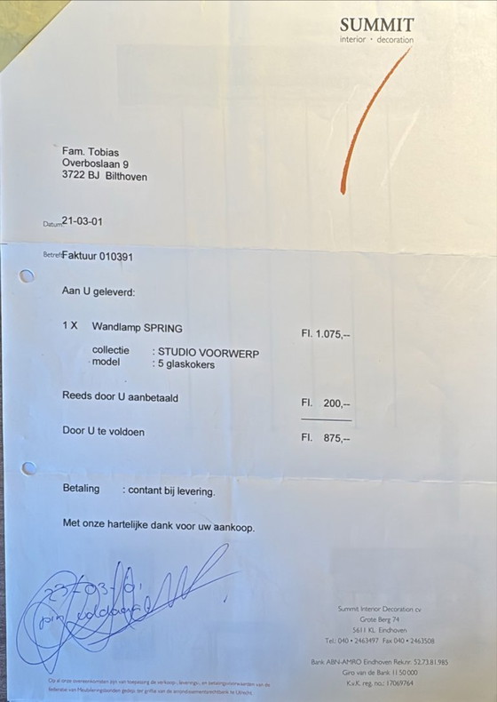 Image 1 of Modern wall lamp with 5 cylindrical glass shades on a metal/stainless steel back plate