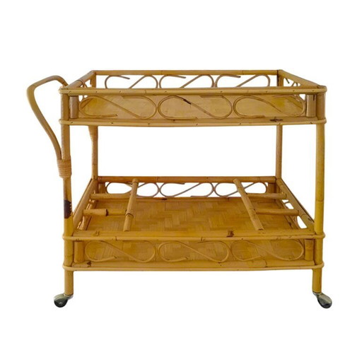1960s Exquisite Italian Bamboo & Rattan Bar Cart by Franco Albini - Mid Century Trolley