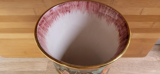 Vintage Vase Hubert Bequet Quaregnon - Hand-Painted with Gold – Ceramic (photo 13 of 15)