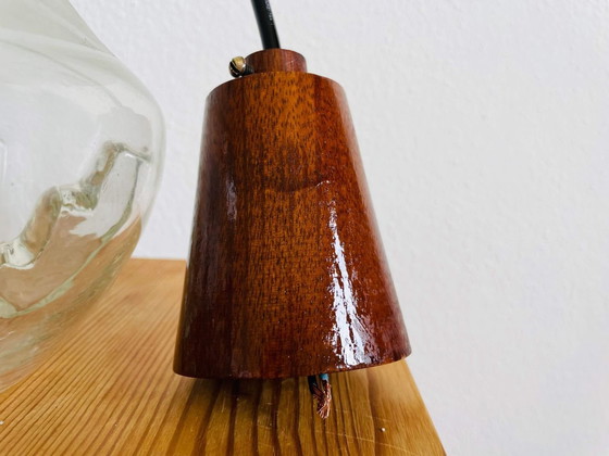 Image 1 of Mid Century hanging lamp in wood and art glass in style of Mazzega, 1960s