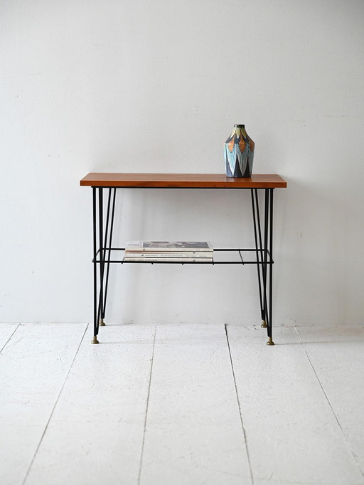 Table de nuit vintage scandinave en bois et métal