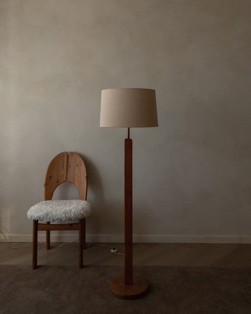 Lampada da terra vintage in legno di Bony Design | Paralume in tessuto | Design olandese | Anni '70-'80