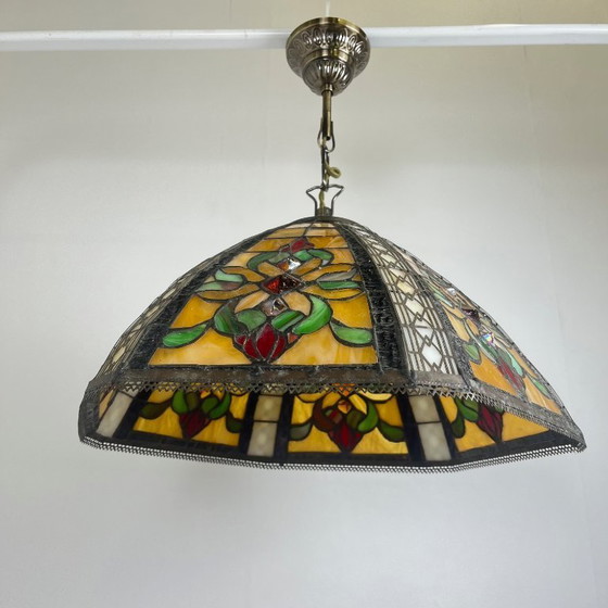 Image 1 of Tiffany-style stained glass pendant light – 40 cm diameter