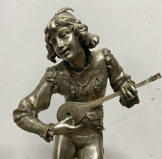 Image 1 of Importante coppia di sculture francesi in bronzo argentato di A.L. Gaudez