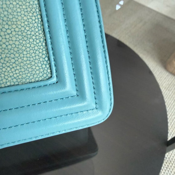 Image 1 of Chanel Boy Small - 20CM Stingray Tiffany Blue Silver Hardware Series 22