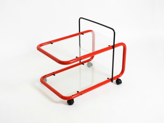 Image 1 of Carrello bar o di servizio postmoderno italiano degli anni '80 in metallo e vetro