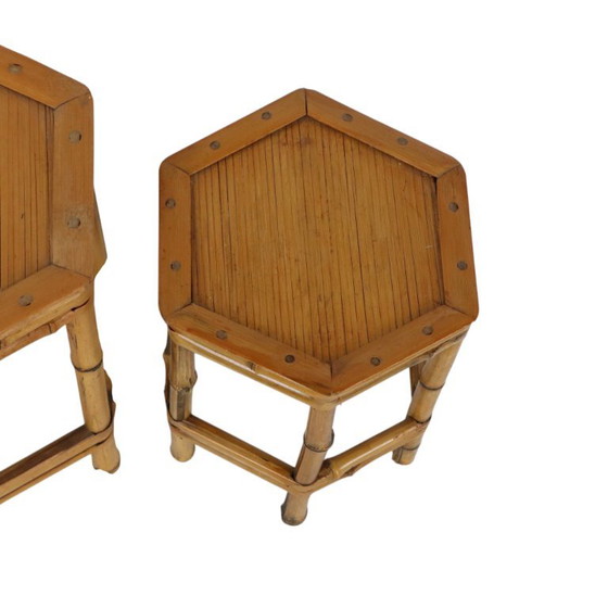 Ensemble vintage de 3 tables d'appoint gigognes en bambou et rotin, style bohème – Bamboo (photo 7 of 15)