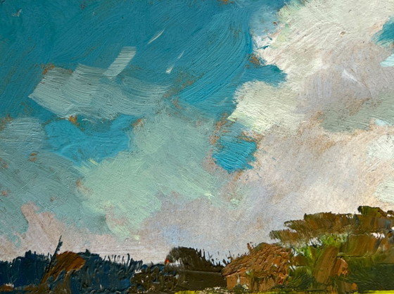 Image 1 of Original Oil Painting Summer River Landscape Summer harmony of water and sky