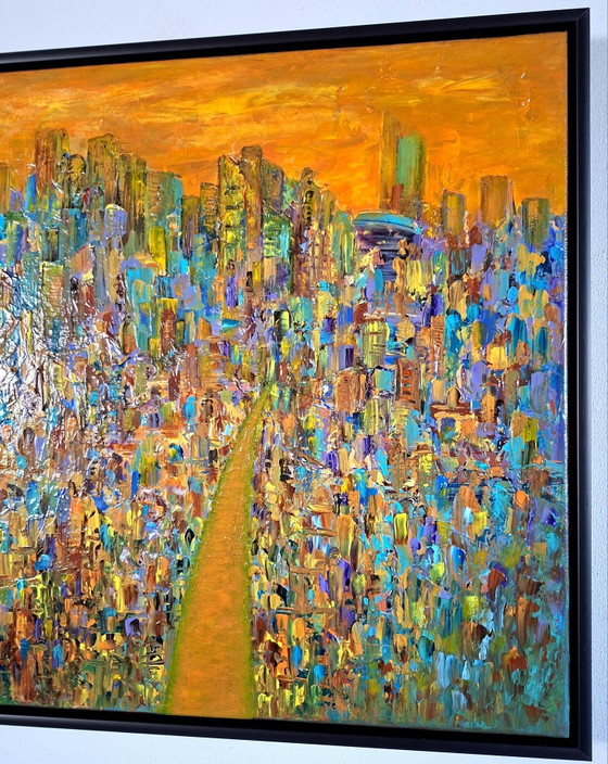 Manou Claire - Date Night in the City, Schilderijen & Tekeningen, Hout, Canvas, Bruin (foto 6 van 7)
