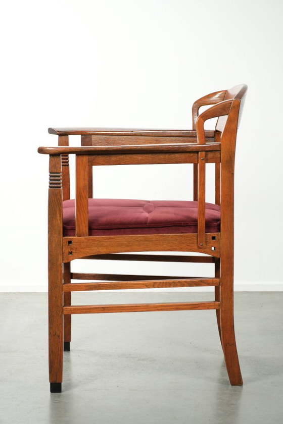 Image 1 of Art Nouveau/ Jugendstil design Schuitema dining chair/occasional chair with luxurious red fabric upholstery