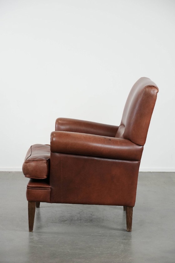 Image 1 of Bequemer Sessel aus cognacfarbenem Rindsleder im englischen Stil