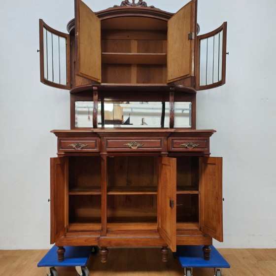 Image 1 of Antique Vintage country sideboard wall cabinet mirror cabinet