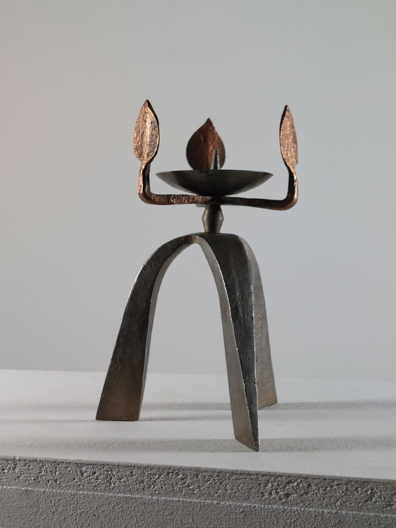 Image 1 of Candeliere artigianale in metallo vintage unico di metà secolo