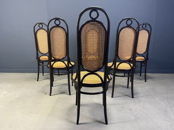 Image 1 of Thonet nr. 207 eetkamerstoelen 'Long John', set van 6, 1985