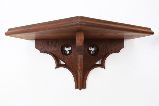 Image 1 of Paar von 2 antiken geschnitzten Eichenwandkonsolen, Frankreich ca. 1850