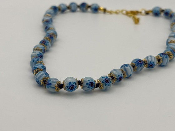 Image 1 of Collar de cristal de Murano azul claro con murrina - 44 cm