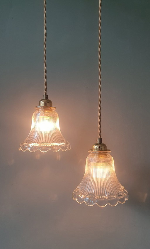 Set of 2 Holophane pendant lamps, Art Deco