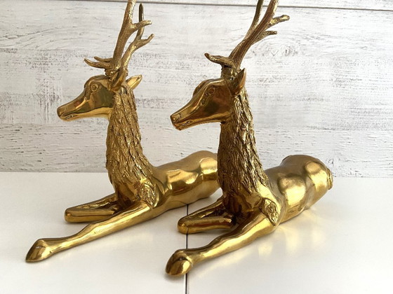 Image 1 of Beeldhouwwerk Beeldje Vintage Duo De Cerfs Brons Doré 1950 - 1960 Ontwerp