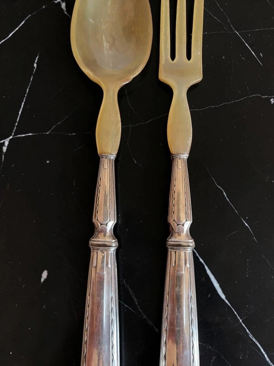 Posate da insalata in argento con punzone Minerva – Set di posate, Silver, Art Deco (photo 8 of 12)