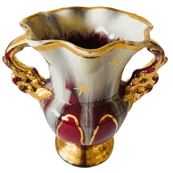 Image 1 of Vaso Jasba di metà secolo fucsia con oro barocco anni '50