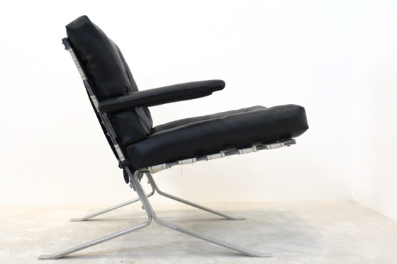 Sillón Lounge Mid Century de Respaldo Bajo en Cromo, Mourgue, Sillones reclinables, Negro, Mid Century Modern (foto 5 de 7)