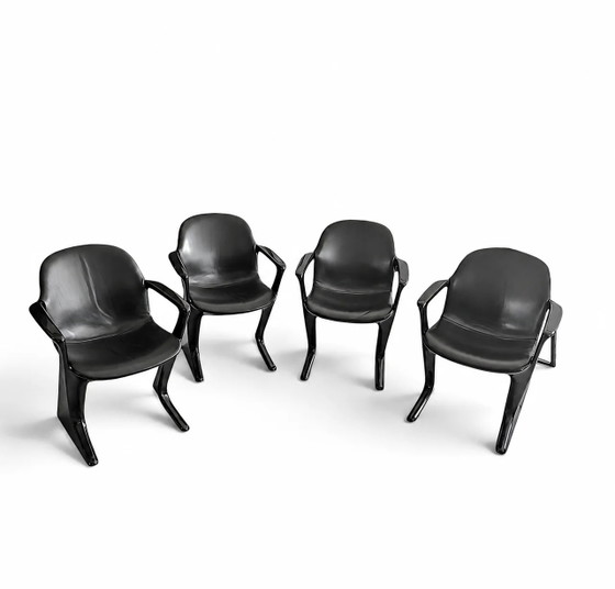 4 x Kangaroo Z-chair / Ernst Moeckl pour Horn Collection années 60 / Rembourrage cuir noir / Ernst Moeckl / (photo 3 of 19)