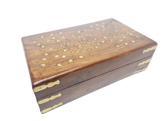 German Art Nouveau Box with Marquetry, 1900s, Decorative Objects, Textile, Wood, Brown (photo 2 of 15)