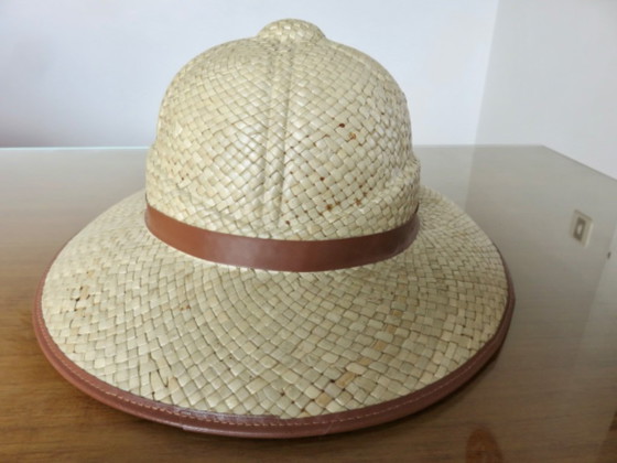 Image 1 of Hat, colonial helmet, wicker, wall decoration, 60s 70s