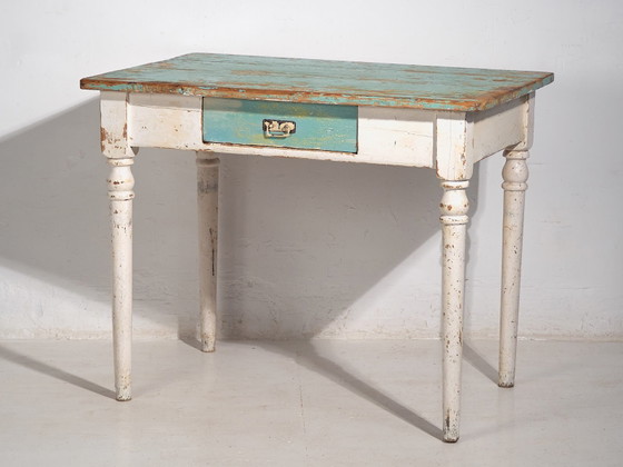Mesa auxiliar antigua con pátina verde turquesa (c.1920) #7, Mesas auxiliares, Madera, Metal, Rustic (foto 24 de 24)