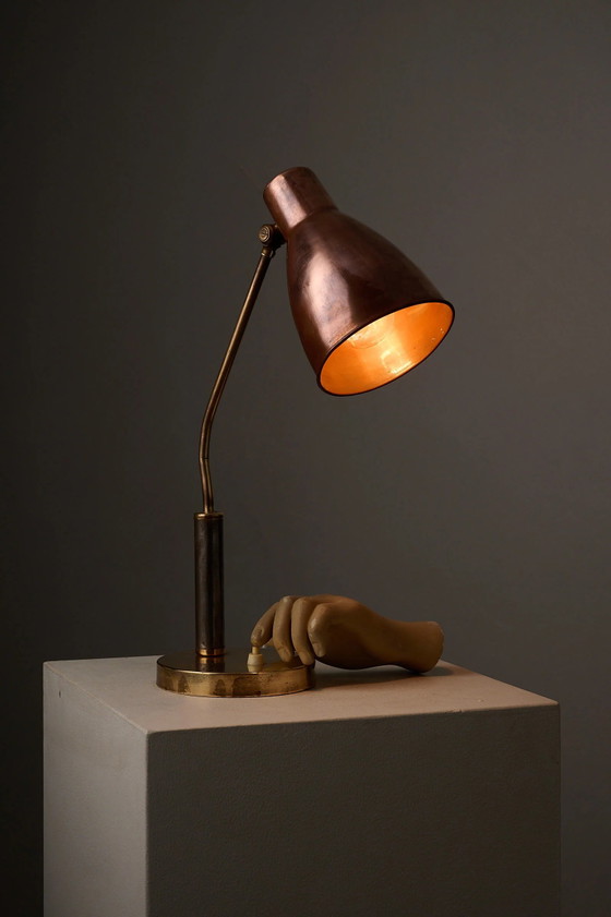Lampe de bureau Mid-Century Modern en cuivre et laiton, Europe, années 1950, Mid Century Modern (photo 5 sur 11)