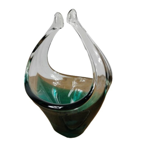 Vintage-Glasschale, Glaskorb. Italienisches Glas 016