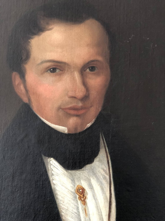 Image 1 of Portrait à l'huile ancien du XIXe siècle représentant un gentilhomme hollandais