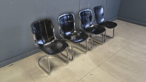Image 1 of Chaises de salle à manger vintage de Willy Rizzo pour Cidue, ensemble de 4, années 1970