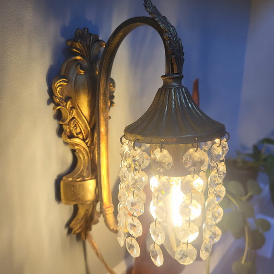 Image 1 of Lampada da parete antica con cristalli, applique alta 22 cm, manca 1 cristallo