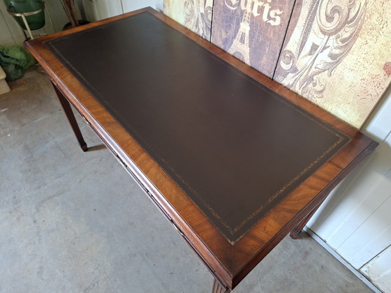 Image 1 of Antique English writing desk, bureau, desk with leather inlay, dimensions 135x70cm and 76cm high.