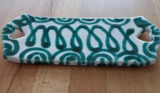 Image 1 of Gmundner Keramik Frühstücksbrett Grün Geflammt