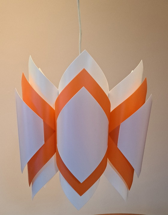 Image 1 of Lampada a sospensione vintage – Design anni '70 – Plastica – Arancione/Bianco – Ottime condizioni