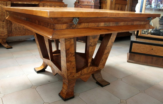 Image 1 of Table de salle à manger Art Déco, bois d'olivier, Italie, Rome, design unique, 1933
