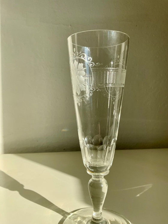 Image 1 of Bicchiere da vino/champagne in cristallo antico inciso a mano - Monogrammato - Circa 1900