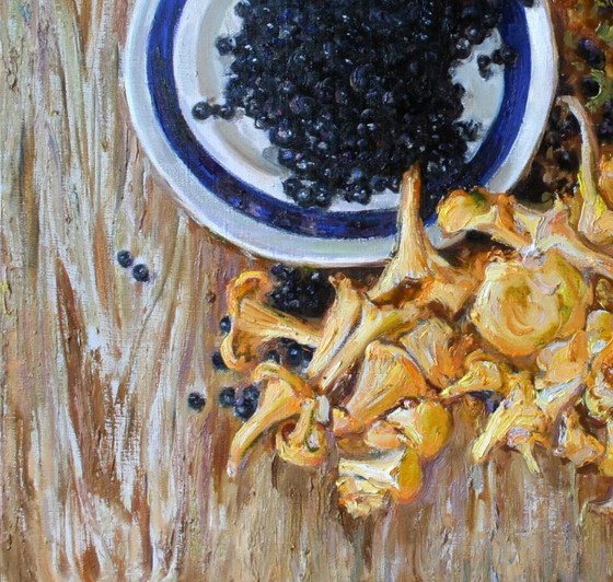 Original Ölgemälde Herbststillleben Pilze und Blaubeeren – Gemälde & Zeichnungen, Canvas (photo 4 of 5)