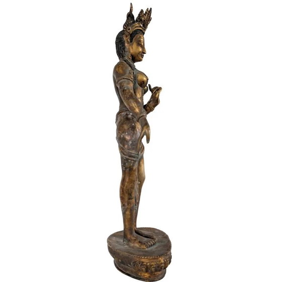 Antique Standing Tara Statue – Fire-gilded Bronze Nepal 18th Century – Sculpture (photo 4 of 10)