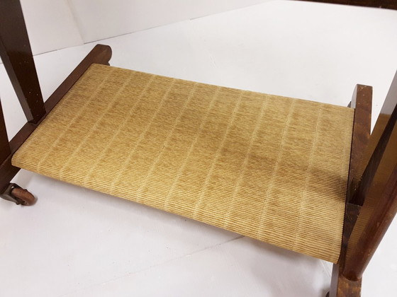 Image 1 of JULLIAN OAK METAL SIDE TABLE/TV CART ON WHEELS, 1960s VINTAGE