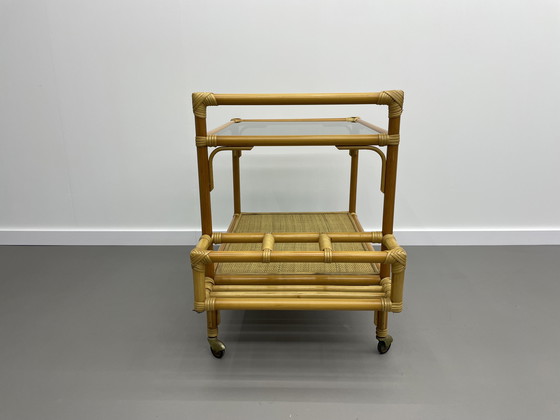 Image 1 of Chariot de service en bambou et rotin - 1970