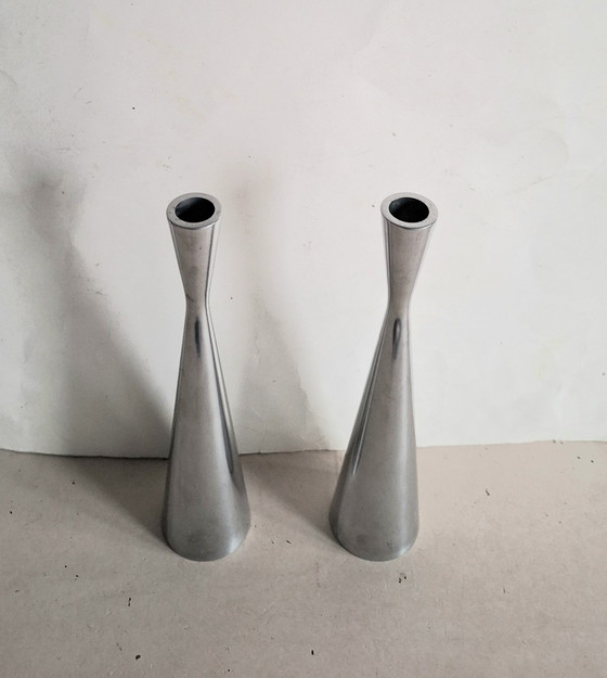 Image 1 of Erika Pekkari pour Ikea 2 bougeoirs design chromé type Götta 1990.