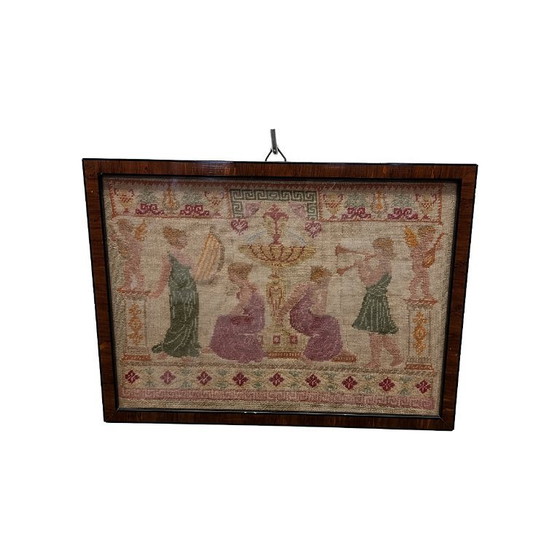 Image 1 of Antique framed classical embroidery, 19th century